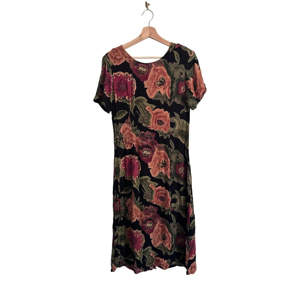 Vintage 90s Zoey & Beth Floral Rayon Dress Shoulder Pads Grunge Large